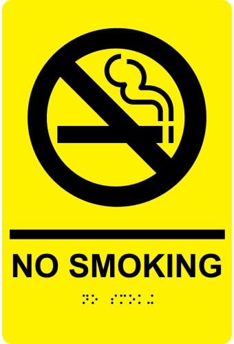ComplianceSigns ADA Acrylic Tactile + Braille No Smoking Sign, 9 x 6 with English + Braille, Yellow