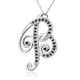 14k White Gold Alphabet Initial Letter B Black Diamond Pendant Necklace-0.15 carat