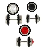 Set of 3 Steel Fake Plugs - Clear, Black, and Red CZ - 16g Wire Stud - 8mm Fake Plugs - 3 Pairs