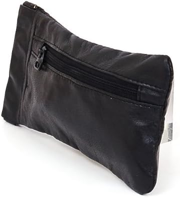 Women's Leather Utility Wallet Coin Purse or Eyeglass Case with Squeeze Sealed Top Opening, Outer Zippered Pocket Great Color Options