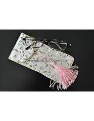 Beautiful Silk Brocade Eyeglass Sunglass Pouch Glasses Protect Bag - White with Flower by Shanghai Old Street