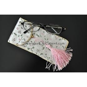 Click here to buy Beautiful Silk Brocade Eyeglass Sunglass Pouch Glasses Protect Bag - White with Flower by Shanghai Old Street.