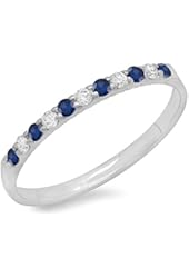 10K Gold Round Blue Sapphire & White Diamond Ladies Anniversary Wedding Ring Stackable Band