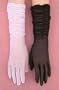 Stretch Sheer Sparkle Tricot Gloves, Longer Length with Shirring Simple Colors: Black