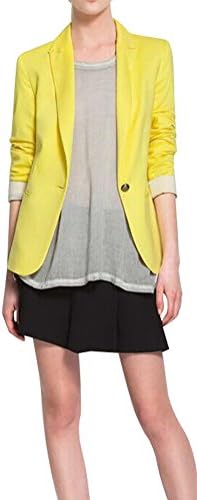 Womens Candy Color One Button Tunic Foldable Sleeve Slim Blazer Suit Jacket Size XL Color Black