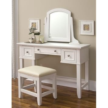 Home Styles 5530-72 Naples Vanity Table and Bench, White Finish