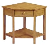 Mission - style Corner Side End Table With Shelf And Drawer