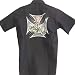 Lucky 13 Bike Cross Biker Mens Button Front Work Shirt, Biker Club Shirt with Custom Motorcycle and Iron Cross Design, Wicked Cool.