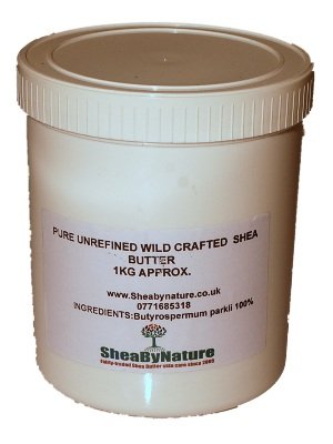 1kg/Litre tub of Pure Unrefined Shea Butter from Organic and Fairtrade source from SheaByNature for body, hand, feet, hair and scalp