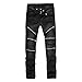 Men's Black Biker Ripped Distressed Skinny Zipper Moto Denim Jeans