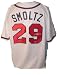 John Smoltz Autographed/Hand Signed Atlanta Braves Majestic Baseball Jersey (Red Numbers)