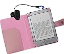 Xtra-Funky Exclusive PU Leather Book Wallet Style Case for Amazon Kindle 4 (New Smaller, NO Keyboard 2011 Model) + LED Multi Purpose Reading Clip on Light - PINK