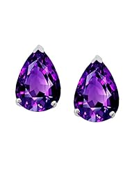 Tommaso Design (tm) 8x6mm Pear Shape Genuine Amethyst Earrings Studs in 14 kt White Gold