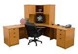 Contemporary Corner Desk and Hutch with Two Box/Box/File Pedestals, 42'' Returns & Cherry Finish [SL-5134-46-3FUL3FUL-H-CHY-GG]