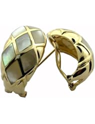 White Mother Of Pearl Diamond Back Earrings, 14k Gold