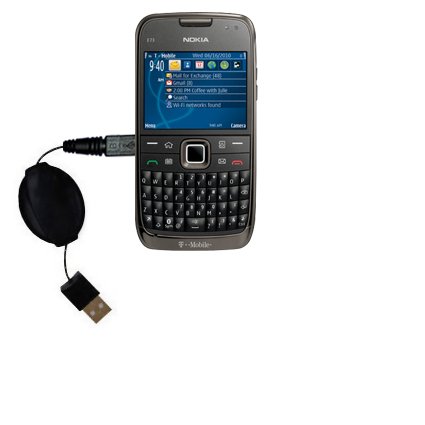 Retractable USB Cable for the Nokia E73 with Power Hot Sync and Charge capabilities - uses Gomadic TipExchange Technology