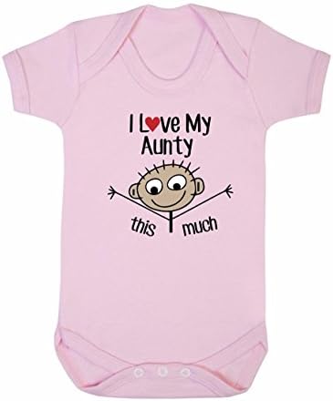 I Love My Aunty This Much Baby Boy Girl Unisex Short Sleeve Bodysuit (Baby Pink, 3-6m)