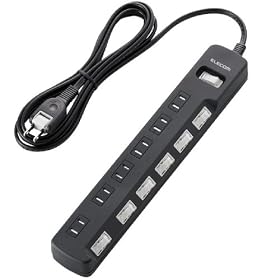 ELECOM ���K�[�h�^�b�v �ꊇ&�ʃX�C�b�` �z�R���V���b�^�[�t 6�� 2.5m BK T-K05-2625BK