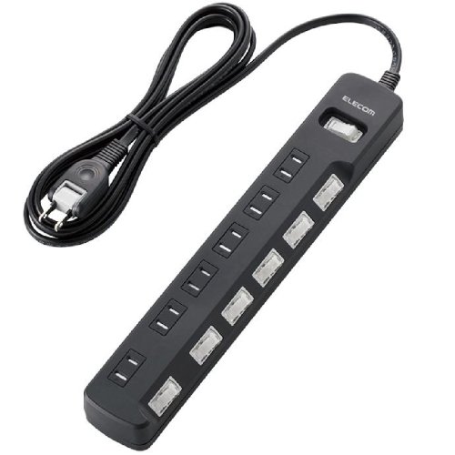 ELECOM 雷ガードタップ 一括&個別スイッチ ホコリシャッター付 6個口 2.5m BK T-K05-2625BK
