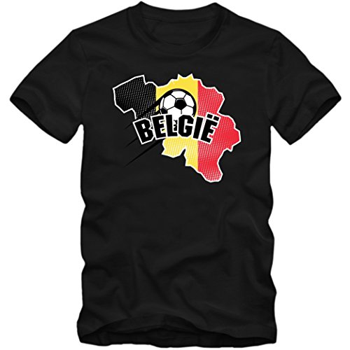 Belgien EM 2016 #1 T-Shirt | Fußball | Belgique | Herren | Rote Teufel | Trikot | Nationalmannschaft, Farbe:Schwarz (Deep Black L190);Größe:L