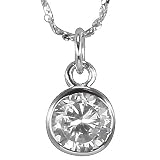 Diamond Cubic Zirconia 1ct 6.5mm Solitaire Bezel Platinum Overlay CAREFREE Sterling Silver Pendant Necklace
