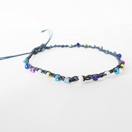 Multi-colored Seed Bead Crochet Cotton Cord Adjustable Anklet
