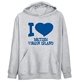 Hoodie Mens Heather Gray  I LOVE British Virgin Island  Countries