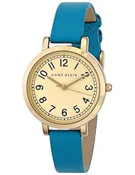 Anne Klein Womens AK/1662CHTE Gold-Tone Case Teal Leather Strap Watch