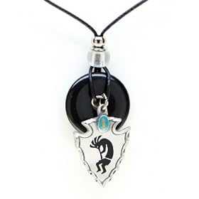 Onyx and Diamond Cut Pewter Pendant Necklace - Kokopelli