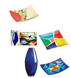BLUE TONAL VASE/KALEIDOSCOPE/PATCHWORK/FIRE PEBBLES PLATES TABLE TOP DECOR GLASS ART CREATIONS 4-PC SET + $25.00 BONUS GIFT OF YOUR CHOICE