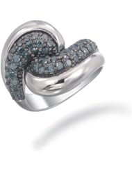 1.3 CT Blue Diamond Ring in Sterling Silver in Size 7
