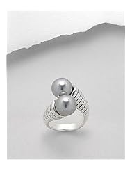 Grey Reconstructed shell Ring In 92.5 Sterling Silver