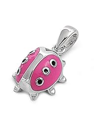 Lady Bug Pink 11MM Pendant Sterling Silver 925