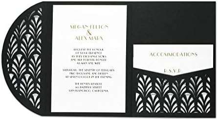 Intricutz Laser Cut Deco Pocket Folder Invitation Set with Envelopes and Accessory Cards, 25-Pack (DECOFLDRBLIC100W80ENV)