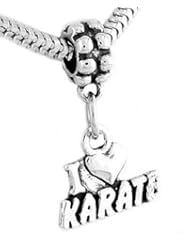 Sterling Silver I Love Karate Dangle Bead Charm