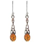 Genuine Honey Amber and Sterling Silver Small Celtic Earrings