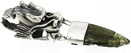 Sterling Silver Chinese Dragon Pendant with Moldavite