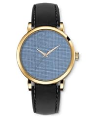SPRAWL Aanalog Fashion Series Gold Ladies Watches of Genuine Black Leather Strap,Unique Wrist Watch for Women Girls Designed with Blue-and- white stripes