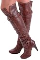EyeCatchShoes - Diva Faux Leather Slouch Knee High Heel Boots