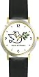 Dove of Peace - Christian or Jewish Theme - WATCHBUDDY&reg; DELUXE TWO-TONE THEME WATCH - Arabic Numbers - Black Leather Strap-Size-Large ( Men's Size or Jumbo Women's Size )