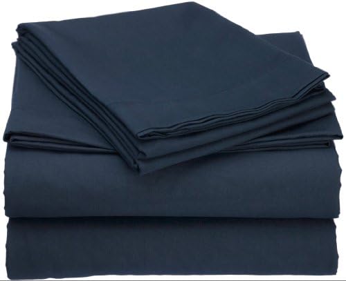 Clara Clark® Premier 1800 Collection Attached Waterbed Sheet Set, with Pole Insert Pockets, Queen Size, Navy Blue