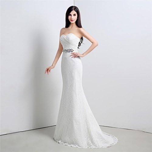 Dqfs Strapless Sweetheart Neck With Beaded Sash Mermaid Lace Beach Wedding Dress Ivory Size US10