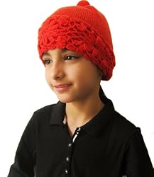 Handmade Alpaca Natural Fiber Hat - Grapefruit Red (Large Girls/crocheted Bor...
