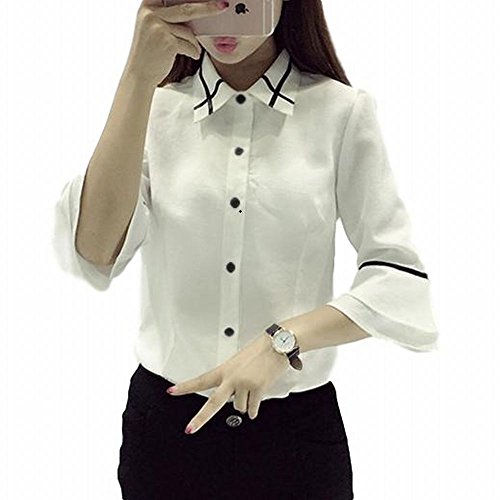 （アピリシェイト）appre-ciate レディース ブラウス 服 ファッション 白 オフィス シフォン シャツ とろみ ７分袖 袖フレア パイピング 着痩せ カジュアル 上品