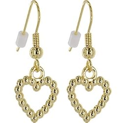 Gold Toned STUDDED HOLLOW HEART Dangle Earrings