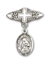 Sterling Silver Baby Badge with Our Lady of Providence Charm and Badge Pin with Cross
