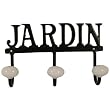 Jardin Garden Cast Iron 3 Hook Hanger, Metal with Porcelain Knobs