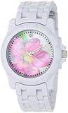 Sprout Women's ST6001PMWT Eco-Friendly Diamond Accented Pink Flower Dial and White Corn Resin Bracelet Watch