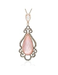 Diamond, White Topaz, Mother of Pearl and Pink Quartz 18k Rose Gold and Black Rhodium Pendant