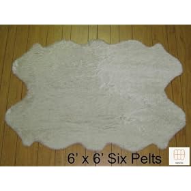 Faux Sheepskin Fur Pelt 6' x 6' (WHITE)